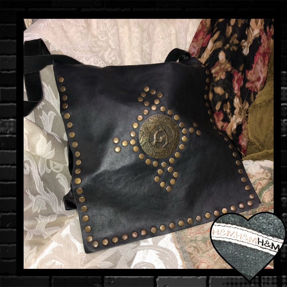 *SOLD* H&M Embellished Black Leather Crossbody Sling bag